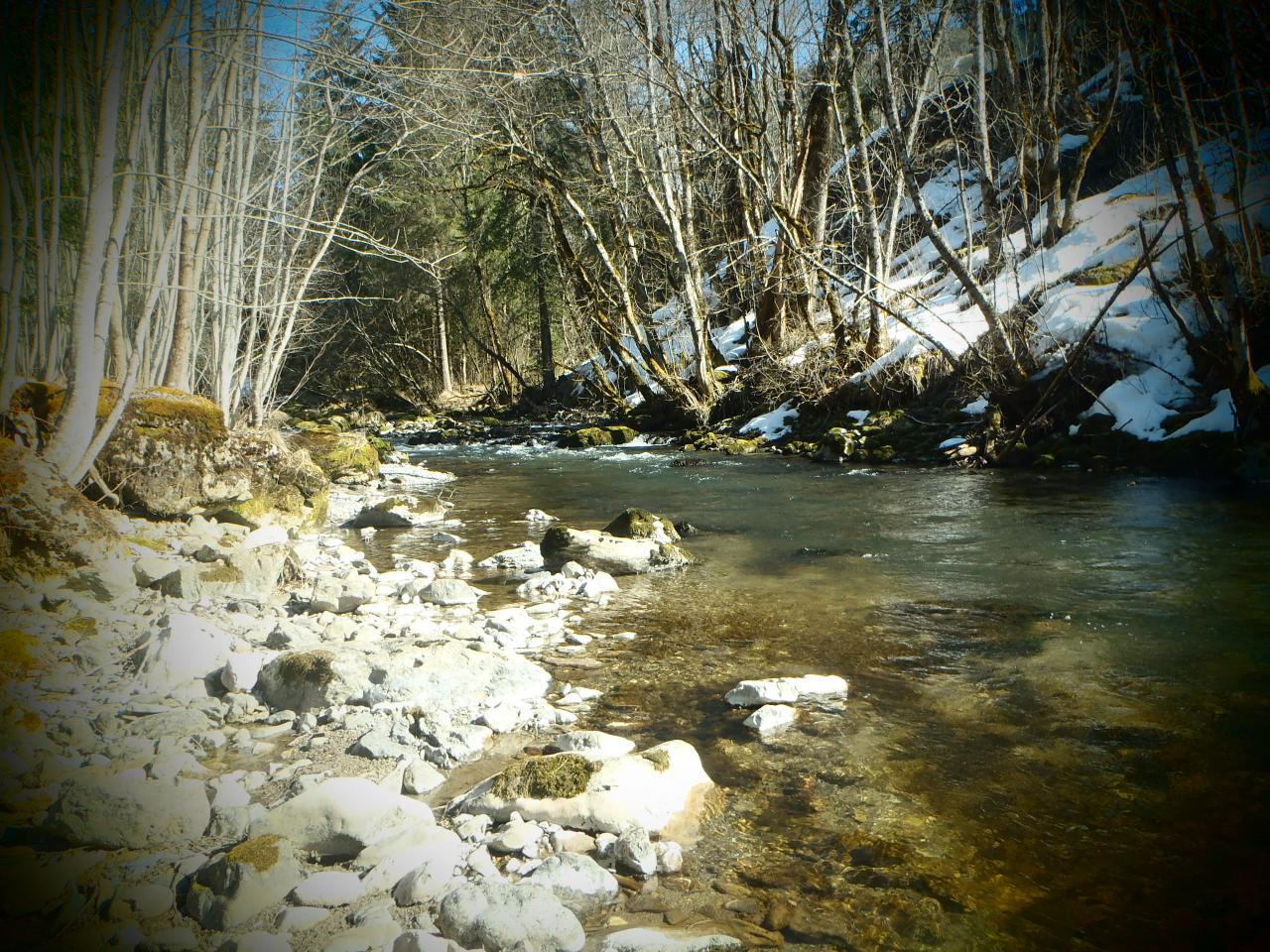 Quelques névés aux bords de la rivière